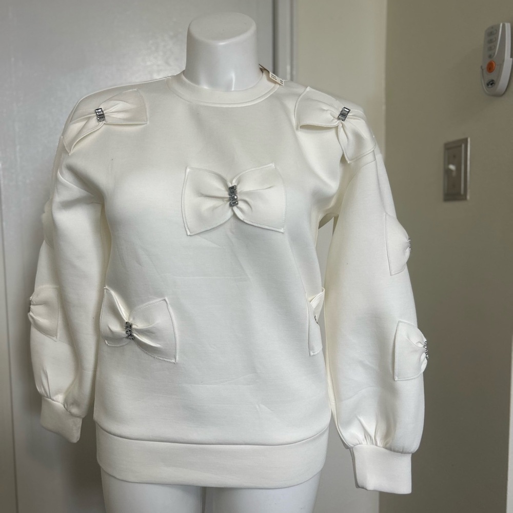 MAEVE by Anthropologie White Sweatshirt with Bow Accents